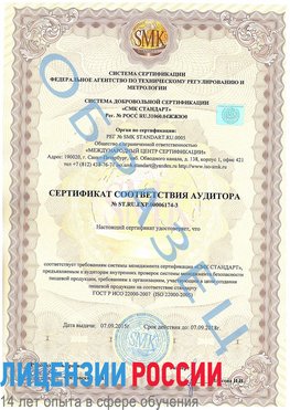 Образец сертификата соответствия аудитора №ST.RU.EXP.00006174-3 Углич Сертификат ISO 22000